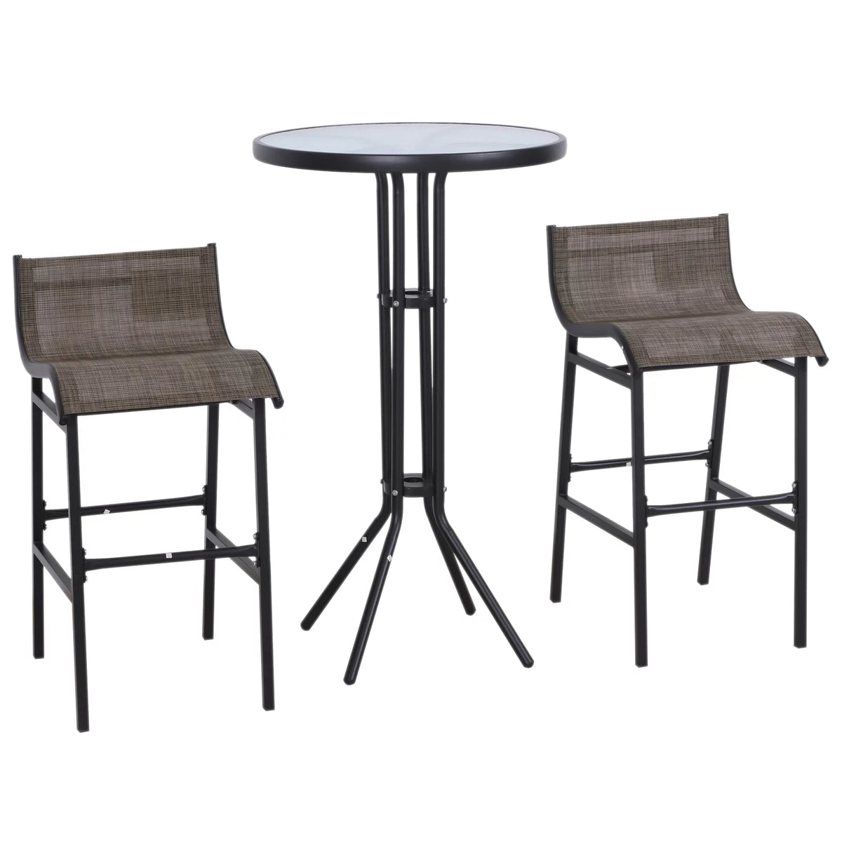 3 Piece Bar Height Outdoor Patio Bistro Table Chairs Set Black Tan Q449