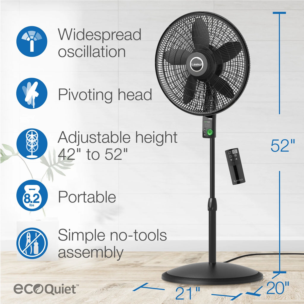 18" DC Motor Pedestal Fan with Remote, Black X218613