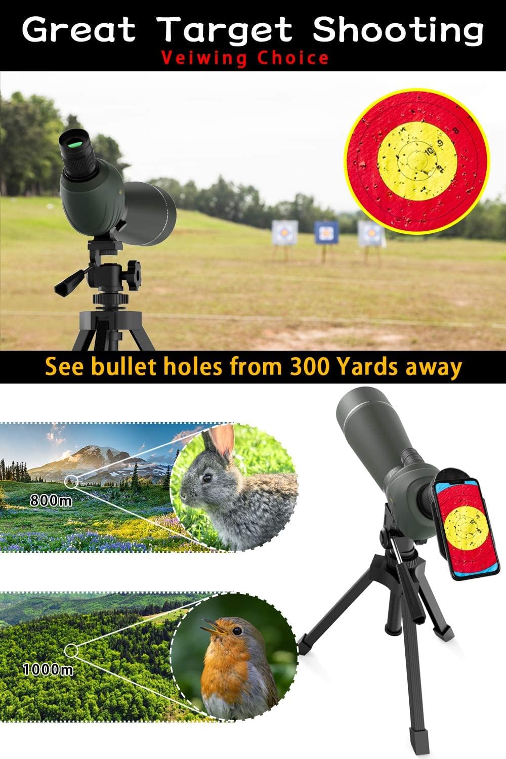 20-60x80 HD Spotting Scope with Tripod M634