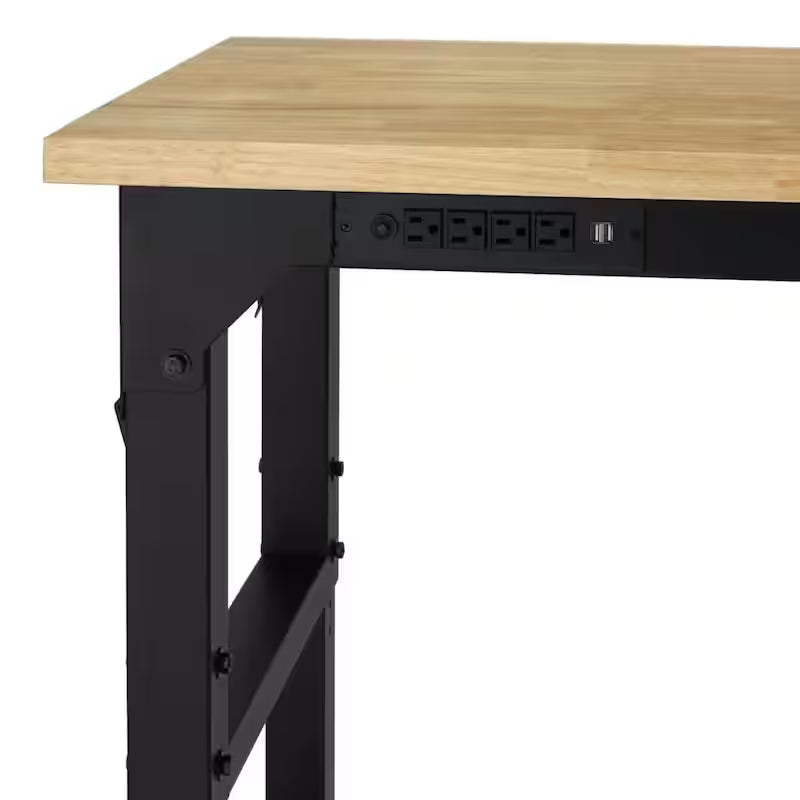 Black Adjustable Height Solid Wood Top Workbench W66632