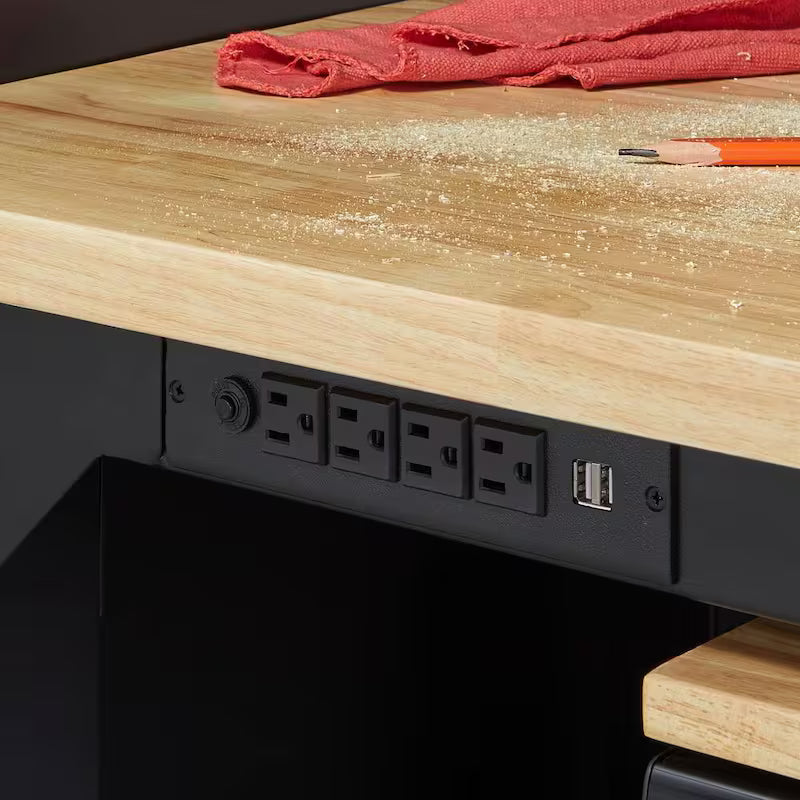 Black Adjustable Height Solid Wood Top Workbench W66632
