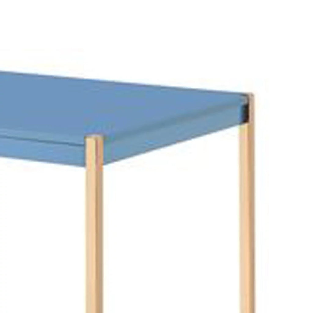 Blue and Rose Gold Writing Desk with USB Dock and Metal Legs C635241