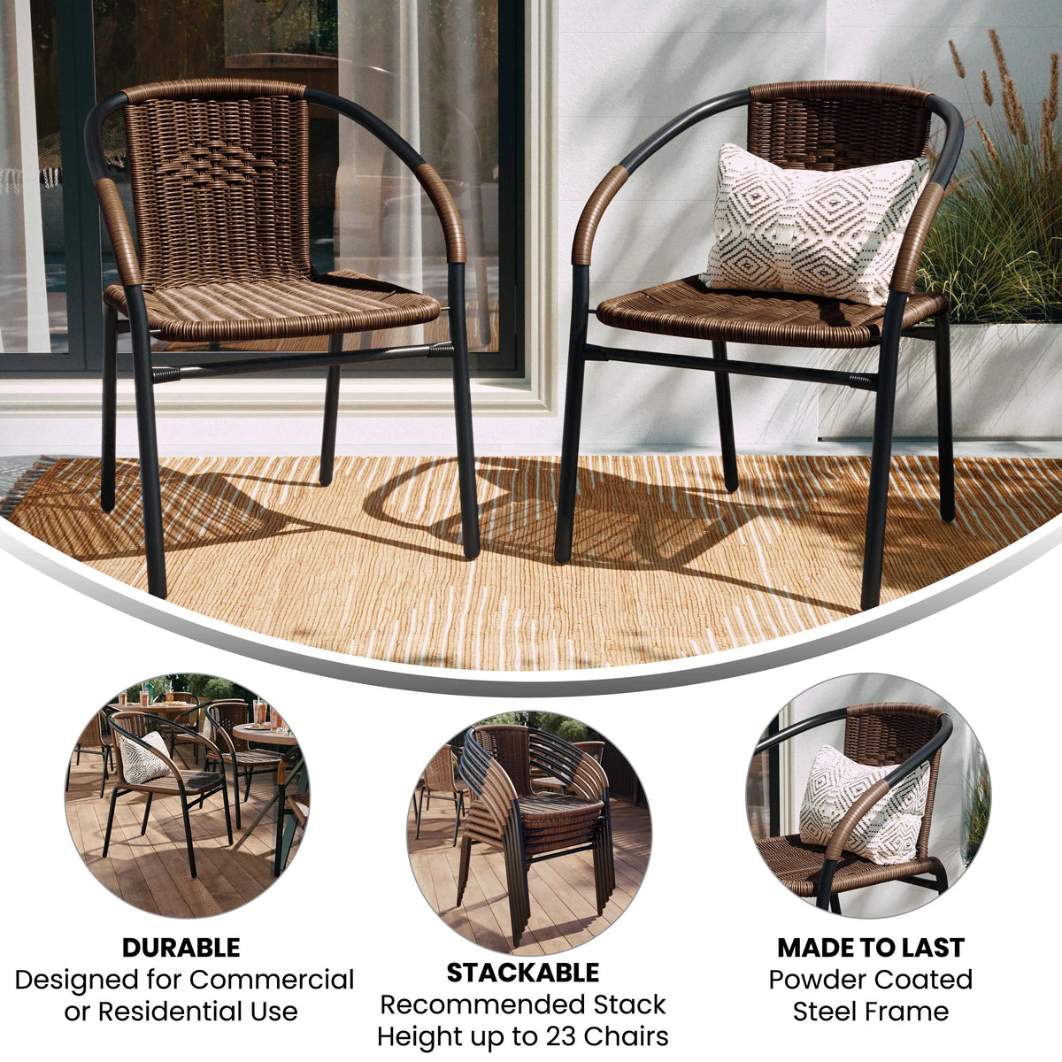 2 Pack Medium Brown Rattan Stack Chair C90056