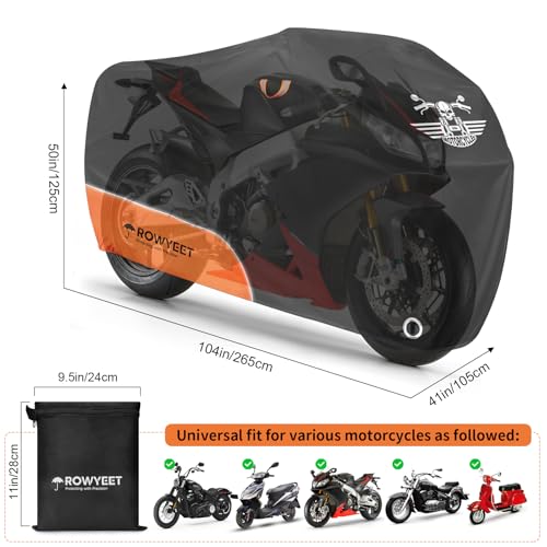 Waterproof Motorcycle Cover with Lock-Holes, Storage Bag & Night Reflective Design B3850