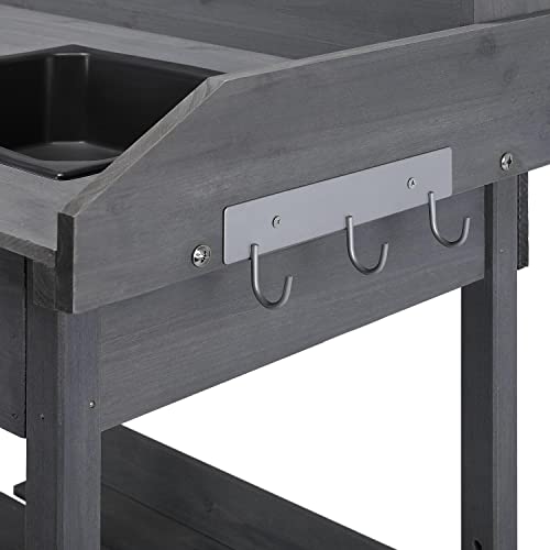 Natural Wood Potting Bench with Sink Drawer Rack Shelves E536745