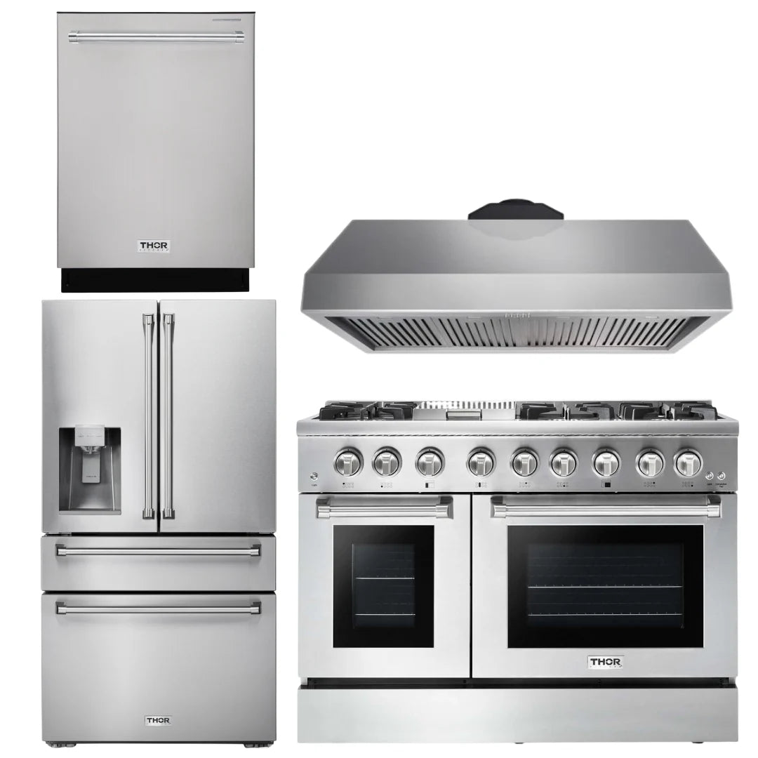 48 Gas Burner Electric Oven Range, Range Hood, Refrigerator, Dishwasher T4740