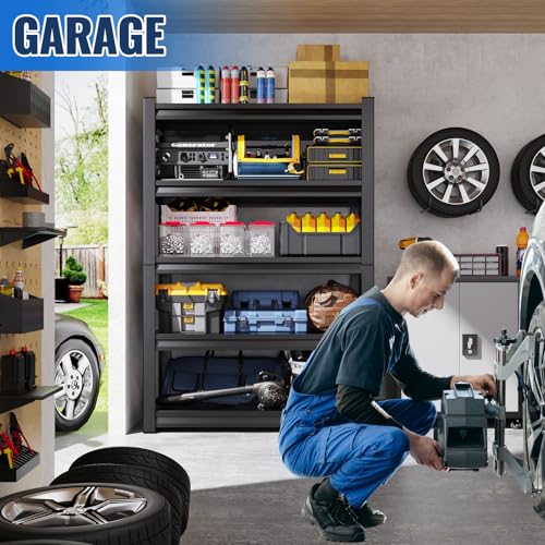 72" Black Metal Garage Shelving 3000LBs 5T Adjustable J6354