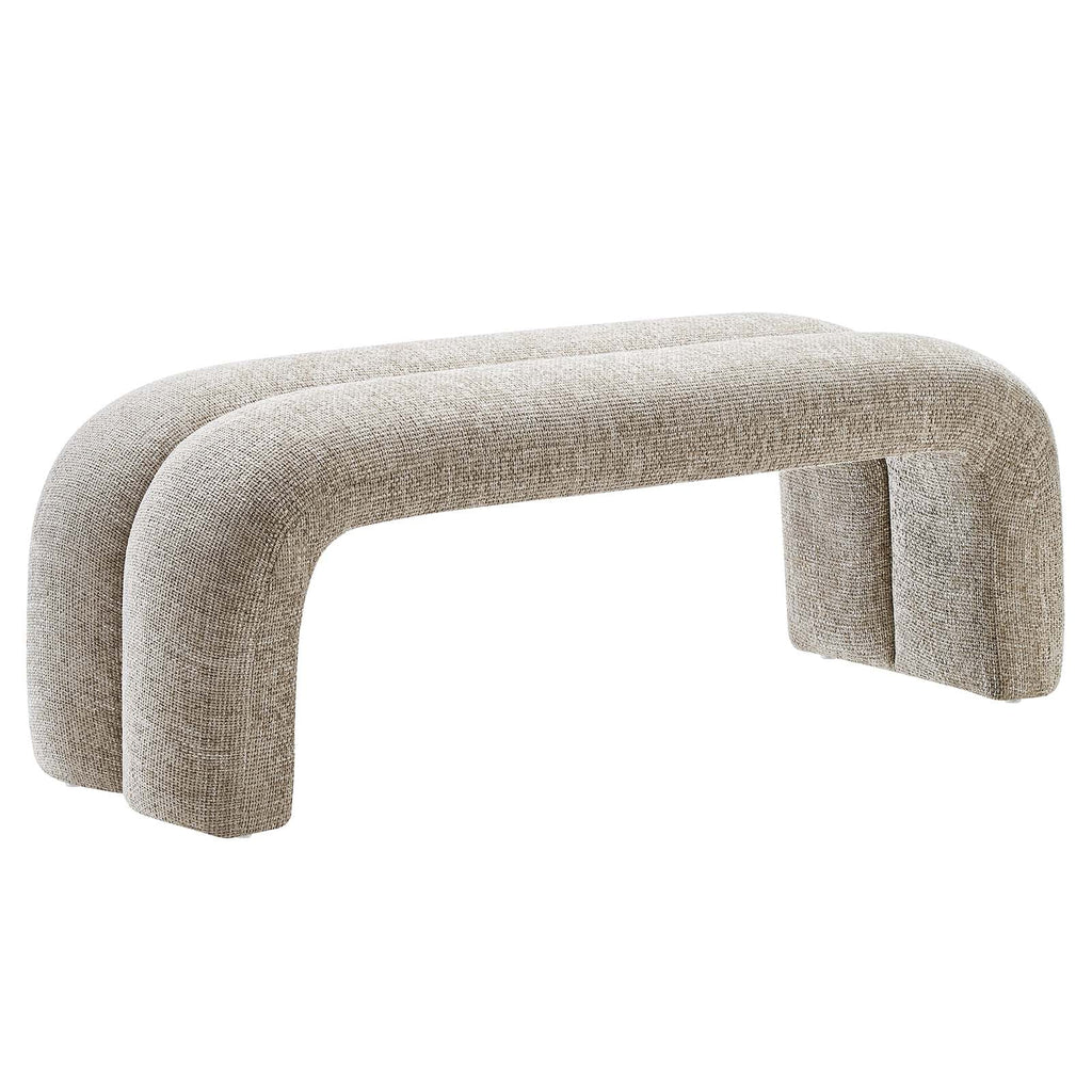 Khaki Chenille Upholstered Accent Bench W410