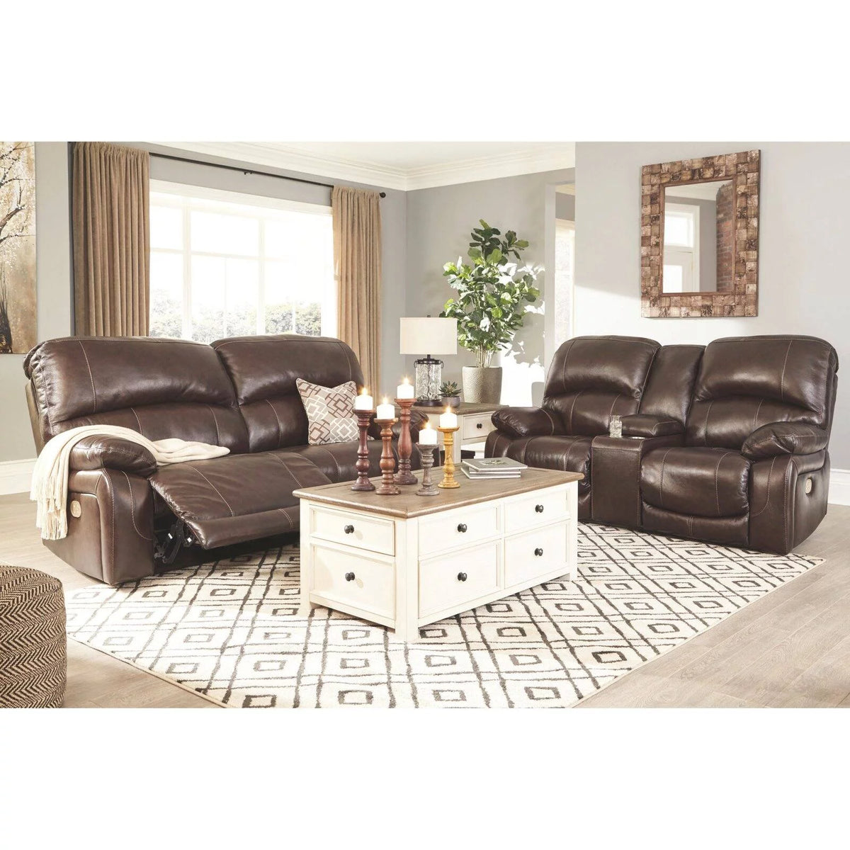 Gray Leather Power Reclining Sofa V17151