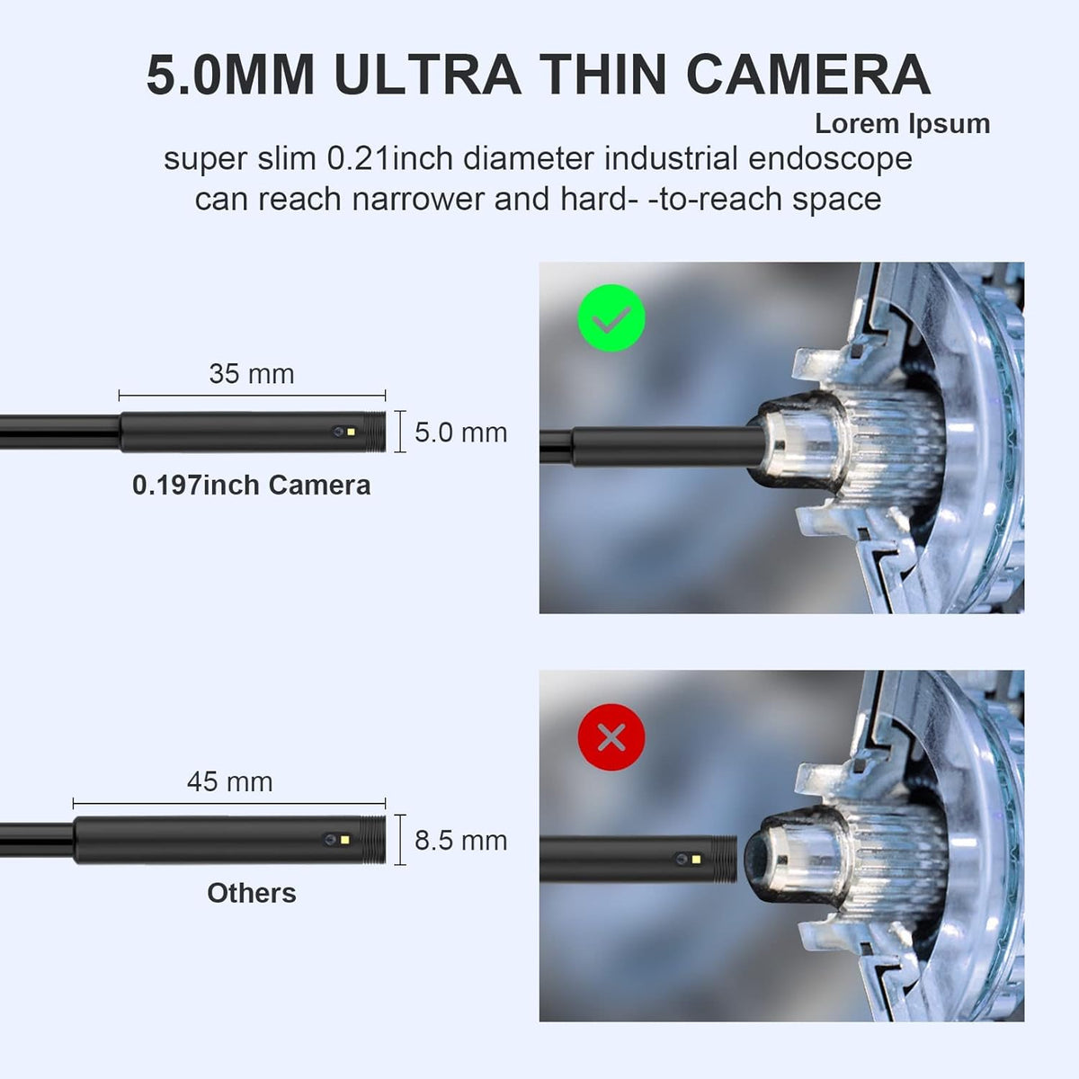 5mm Dual Lens Borescope Inspection Camera with 5 inches Monitor I410979