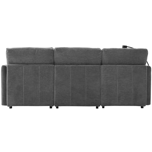 6 Seater Reversible Modular Sectional Sofa Sleeper Couch Bed Chenille Upholstered with USB Ports M557