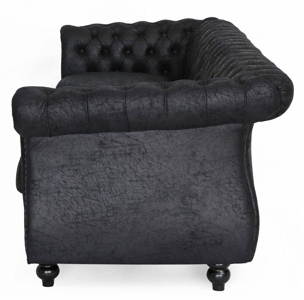 Black Tufted Sofa with Scroll Arms D723