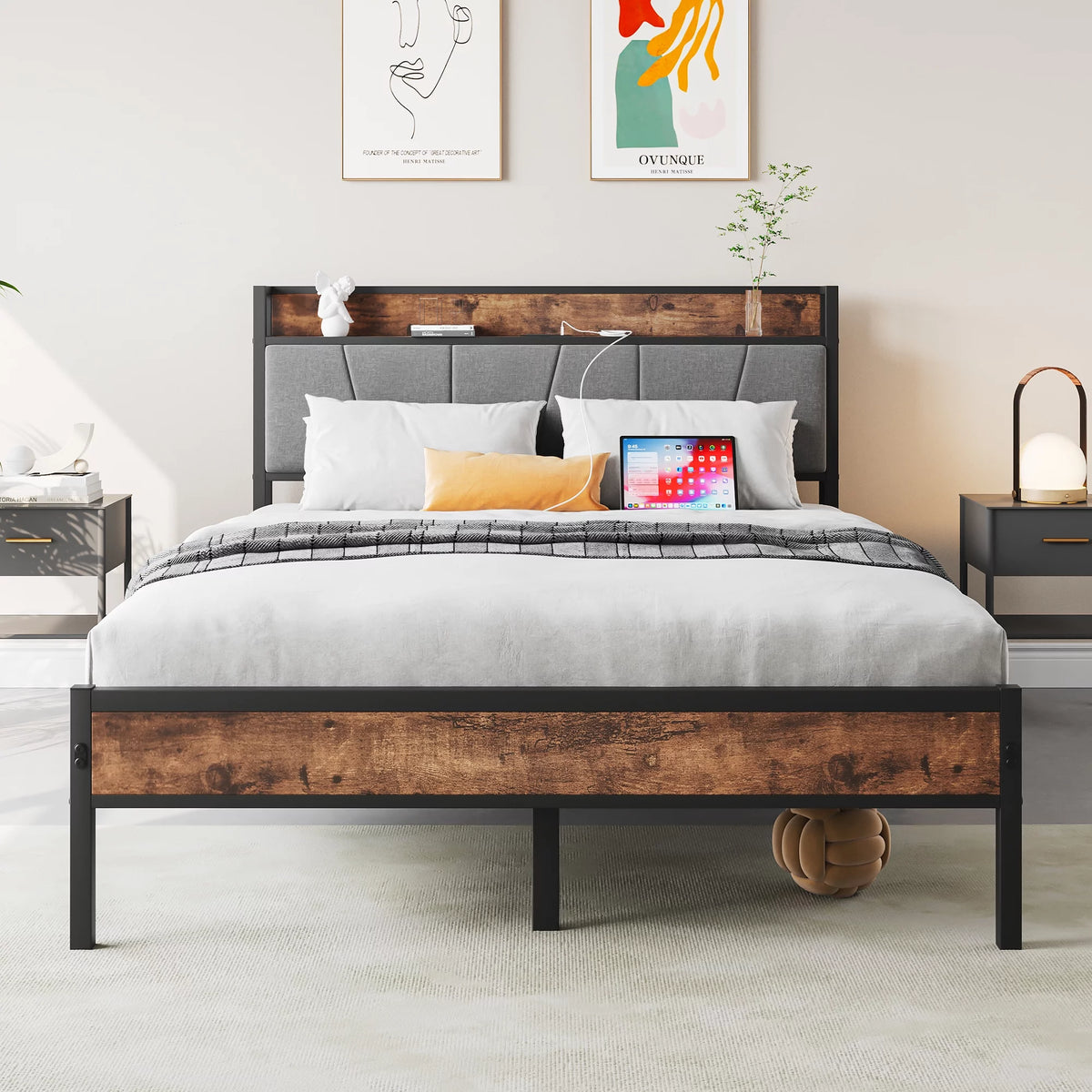 Queen Bed Frame with Storage Upholstered Headboard P11207