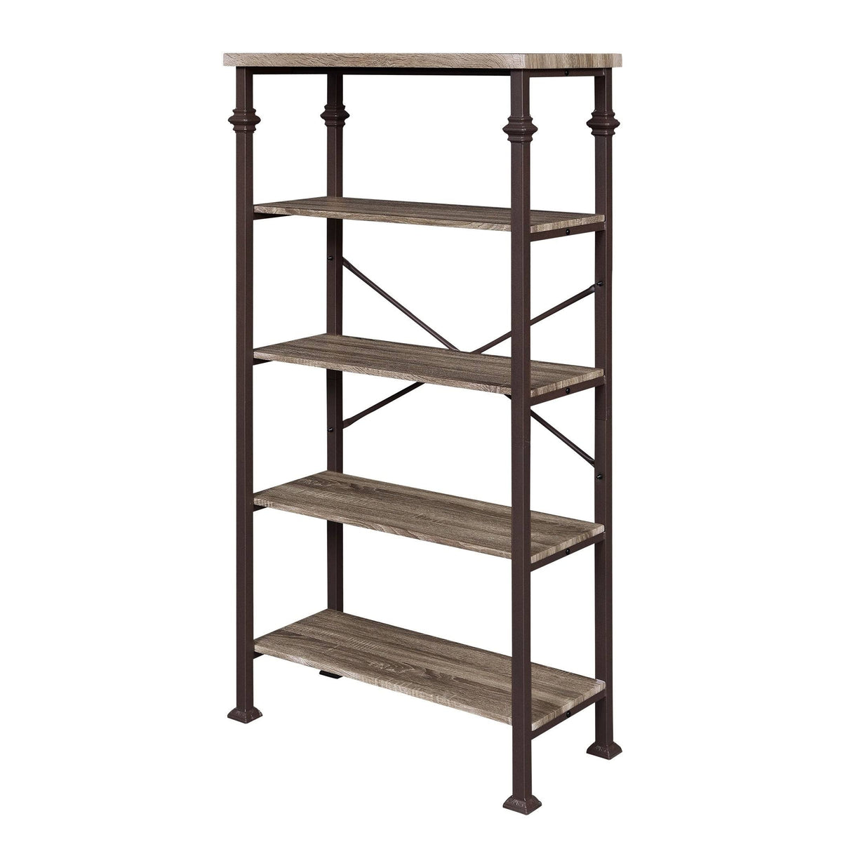 5-Tier Grey Oak Metal Bookshelf F350