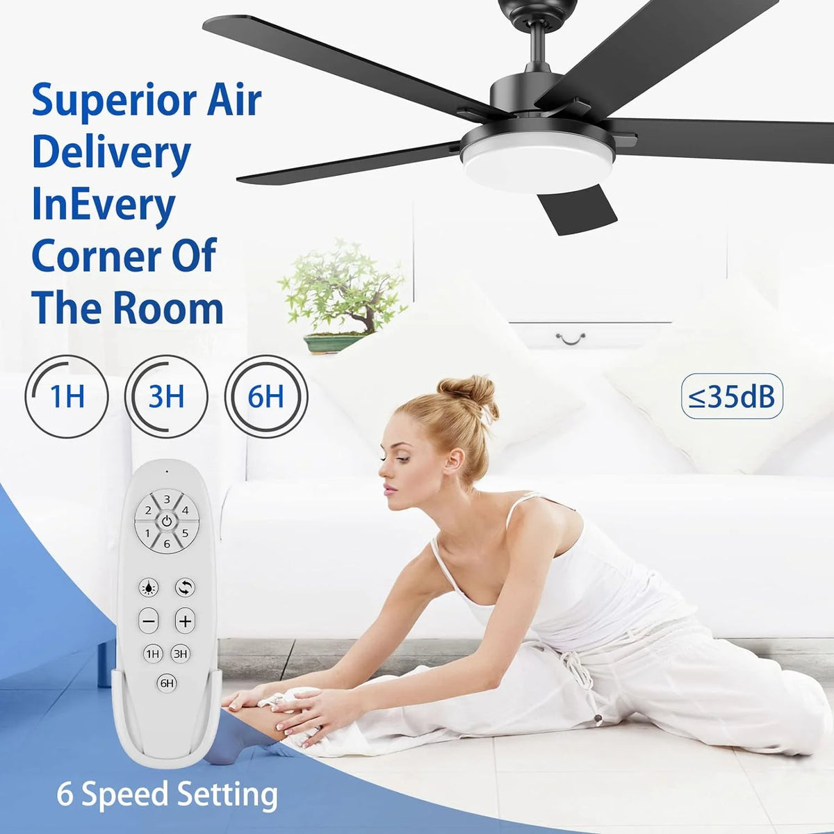 52 Inch White Dimmable Ceiling Fan with Light Y604