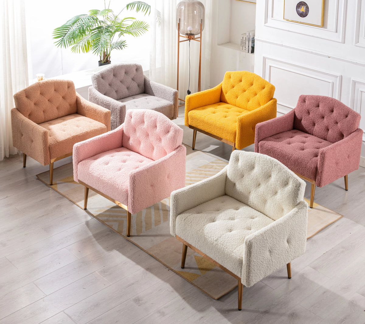 White Tufted Upholstered Accent Chair with Gold Metal Legs U22947