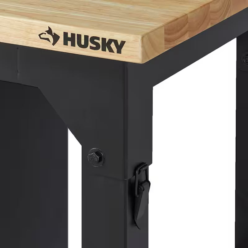Black Adjustable Height Solid Wood Top Workbench W66632