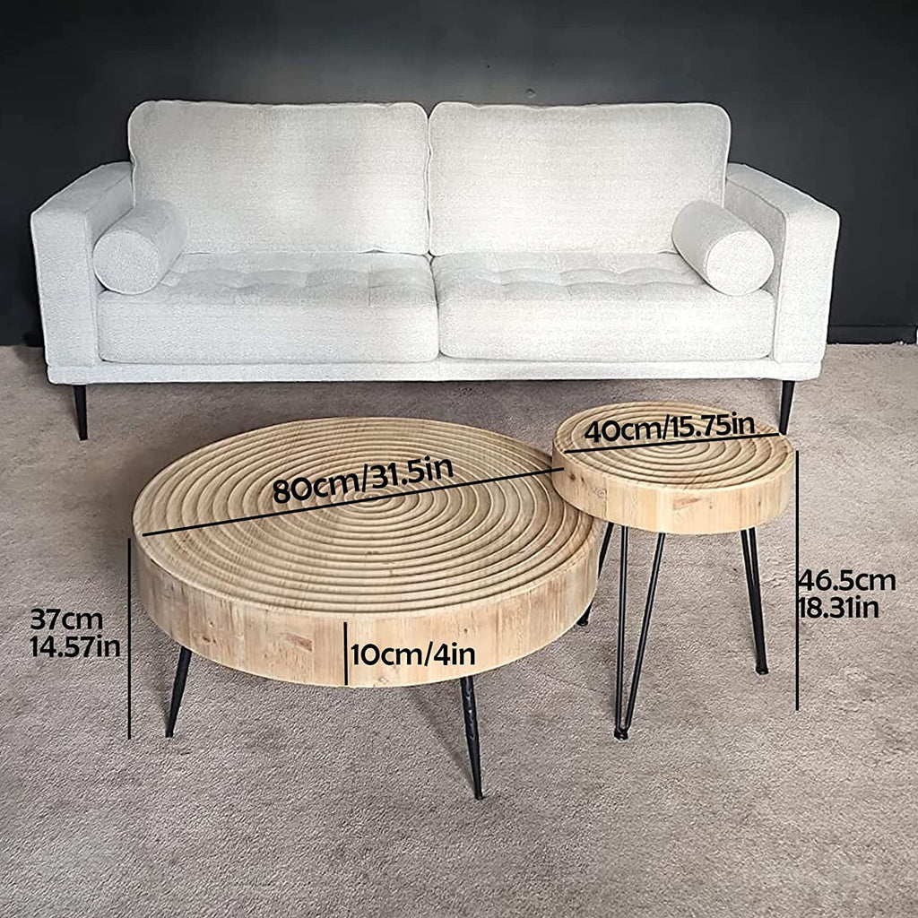 Round Wooden Coffee Table Set V93081