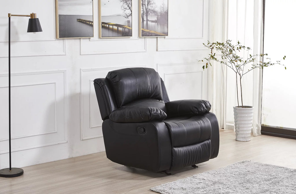 Black Bonded Leather Reclining Sofa 3 Piece Set E312