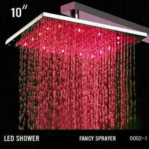 10 inch Square Rainfall LED Shower Head Stainless Steel Chrome Finish U860