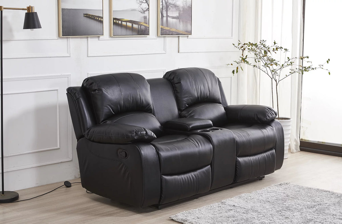Black Bonded Leather Reclining Sofa 3 Piece Set E312