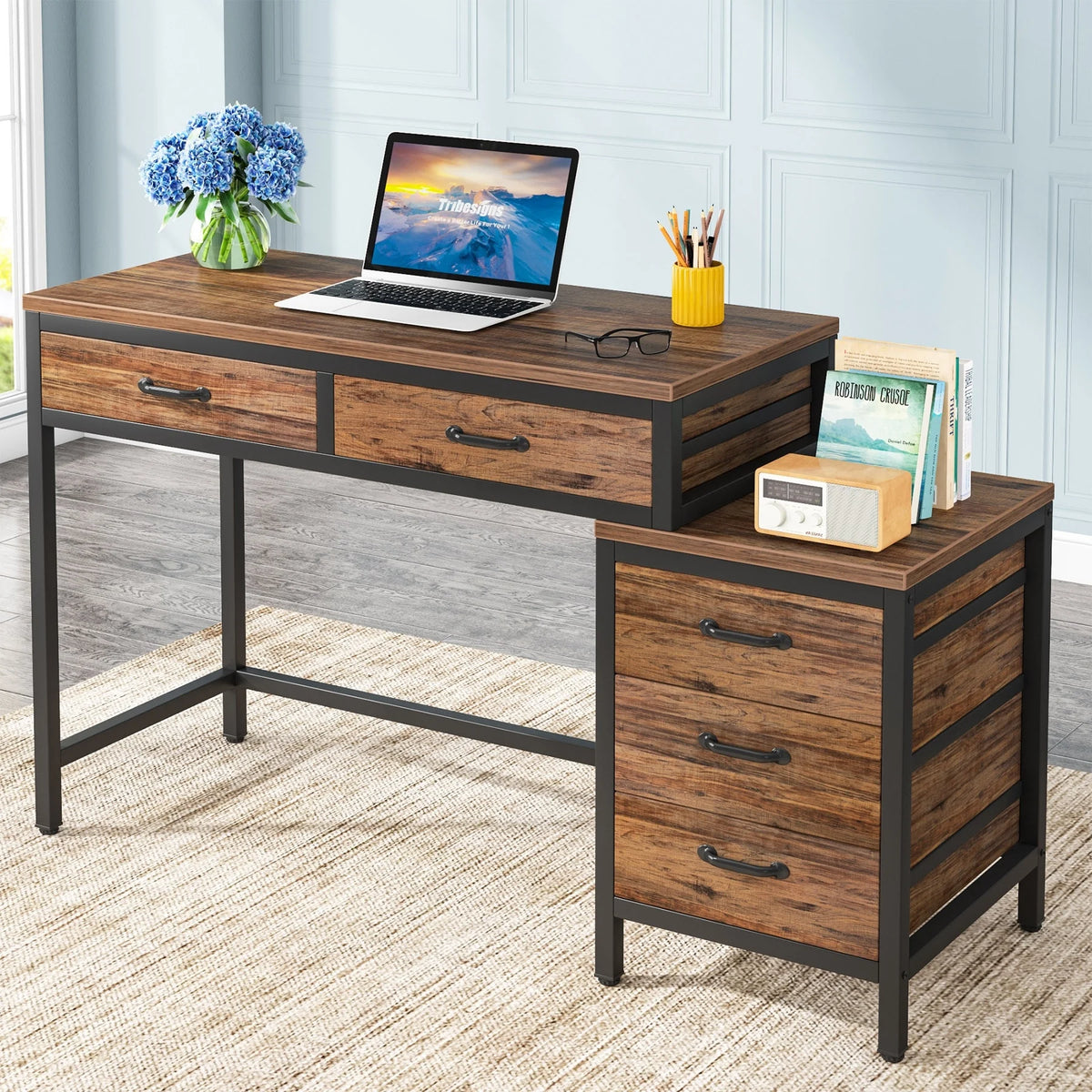 Reversible Computer Desk with 5 Drawers K440733