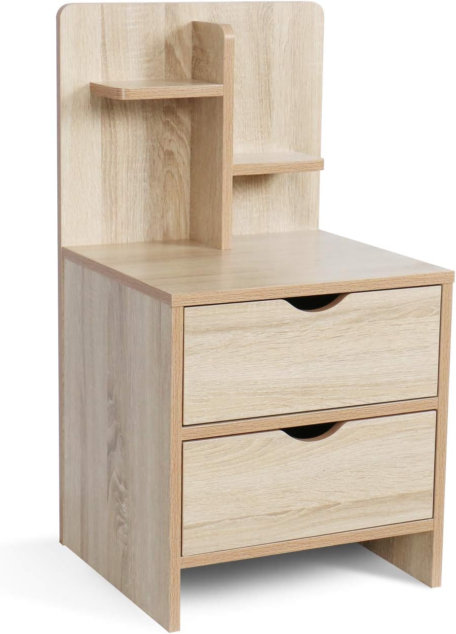 Small Wooden Sofa Side Table with Storage Shelf and 2 Drawers Y18130