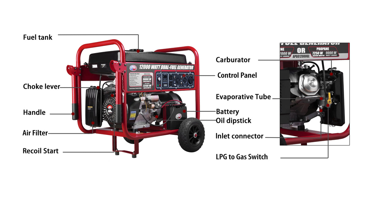 12000 Watt Dual Fuel Portable Generator with Electric Start R378