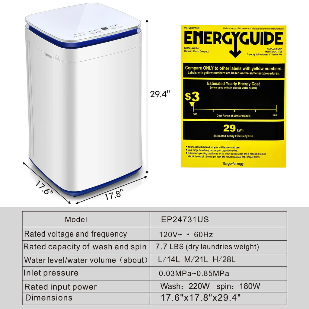 7.7lbs Compact Automatic Washing Machine P945934