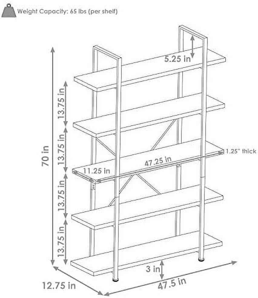 5-Tier Industrial Style Bookshelf with Open Shelves I198