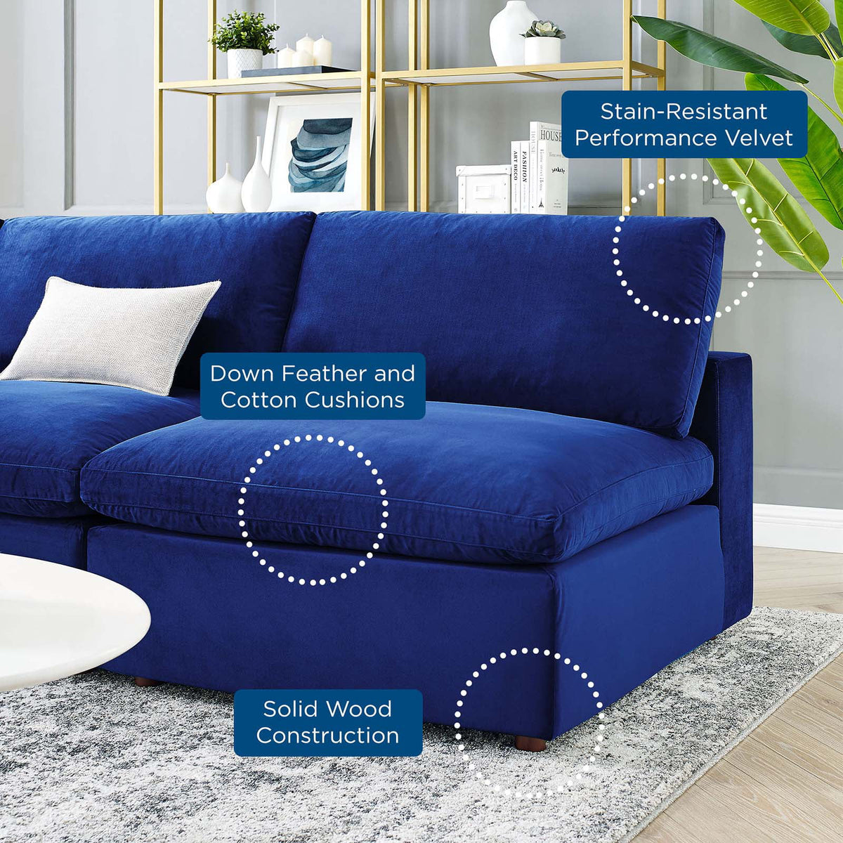 Blue Navy Velvet Sectional Sofa Set O9425