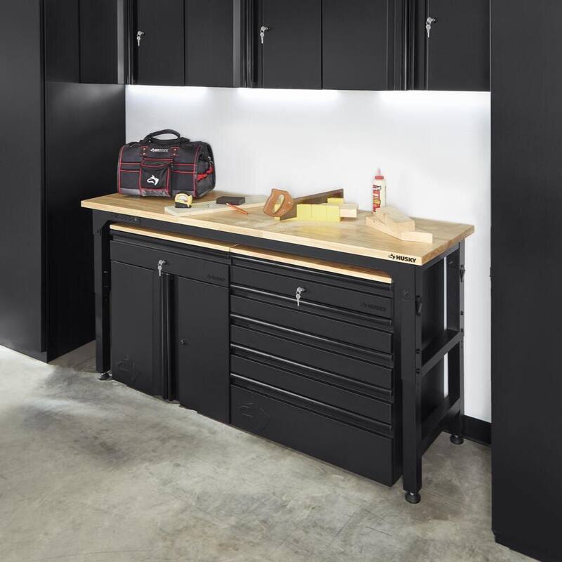 Black Adjustable Height Solid Wood Top Workbench W66632