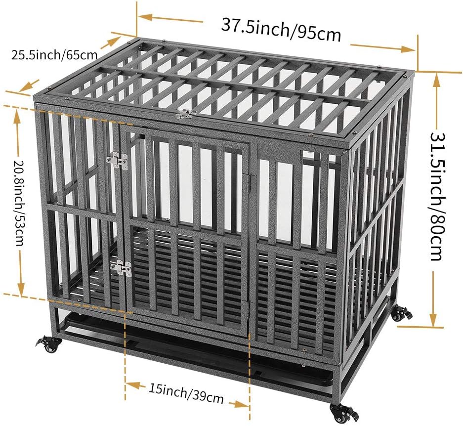 38 Heavy Duty Metal Dog Crate with Double Doors and Wheels, Black L214996