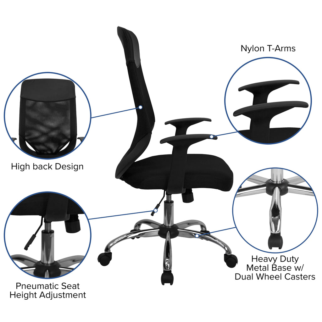 Black Mesh High Back Executive Swivel Office Chair with Arms F4400