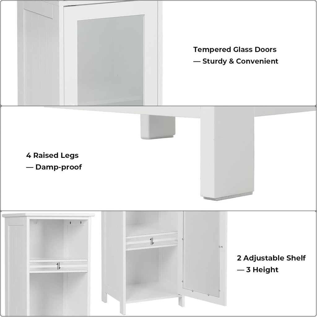White Tall Bathroom Storage Cabinet with 3 Tier Shelves T8273