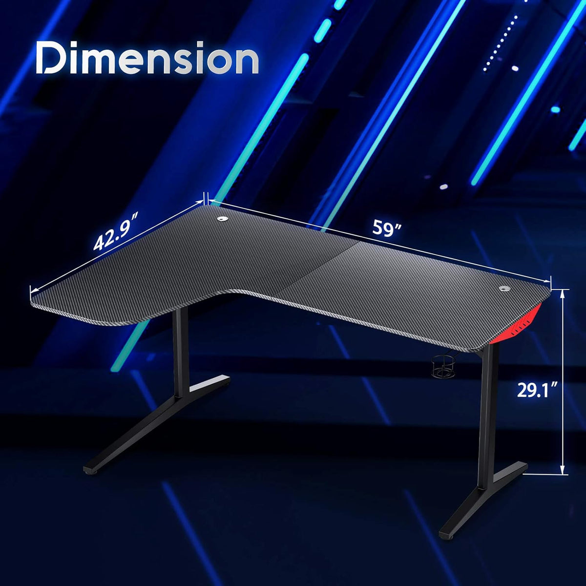 L Shaped Gaming Desk with Mouse Pad and Cup Holder D338835