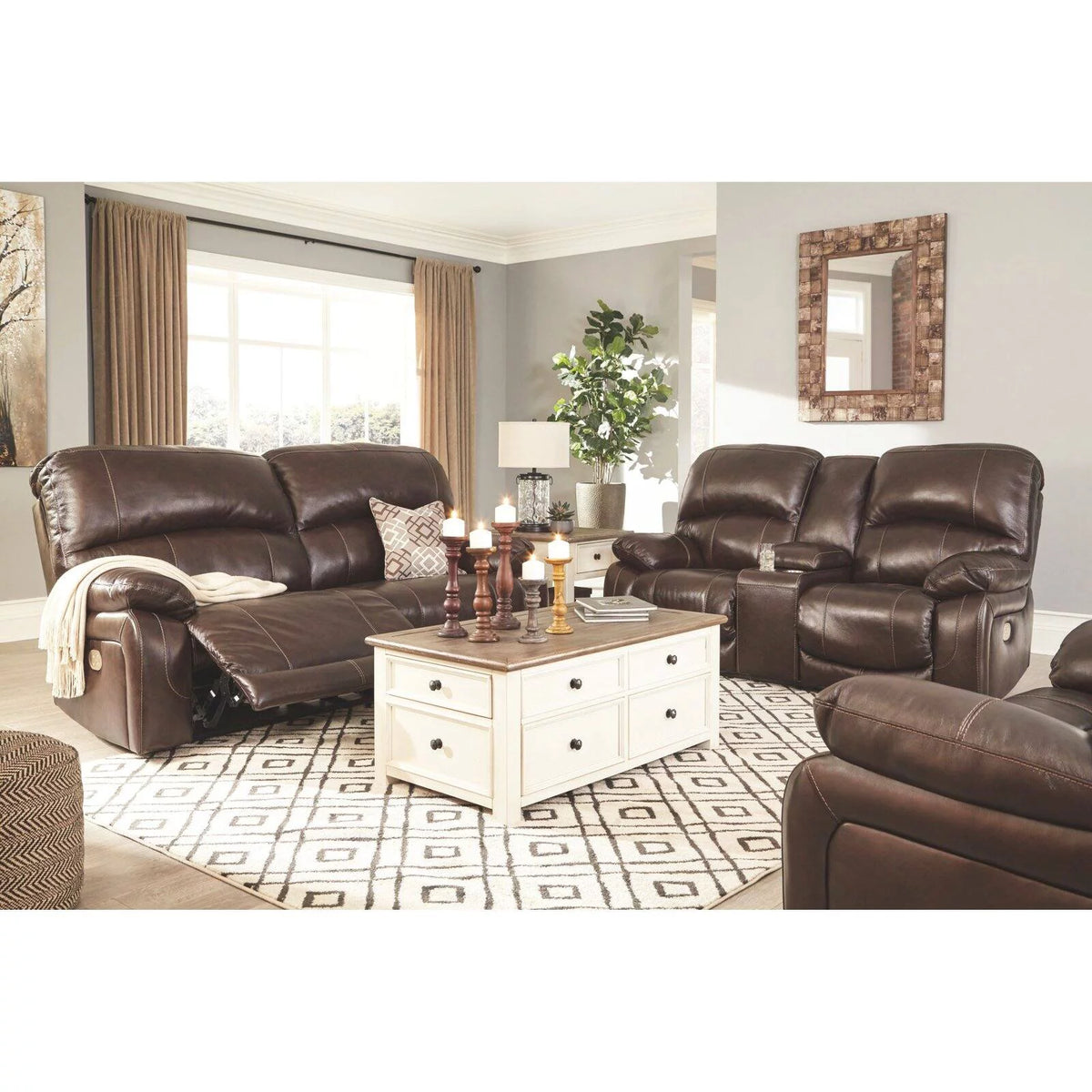 Gray Leather Power Reclining Sofa V17151