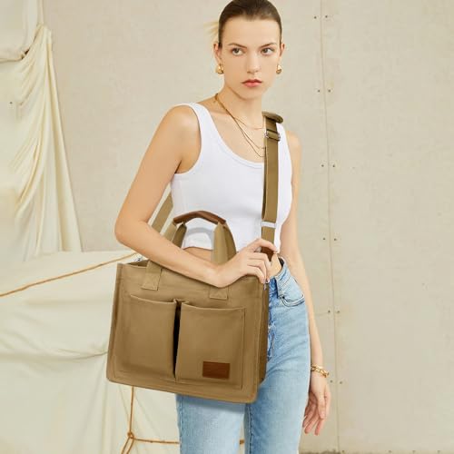 Large Canvas Tote Bag with Zipper and Compartments M172