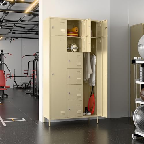 72" H Metal Storage Lockers with Doors and Rod, 7+1 Doors, Camel L99723