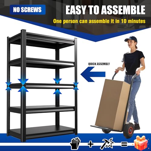 72" Black Metal Garage Shelving 3000LBs 5T Adjustable J6354