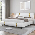 Full Size Leather Upholstered Platform Bed Frame with White Headboard D2334