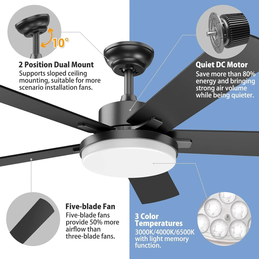 52 Inch White Dimmable Ceiling Fan with Light Y604
