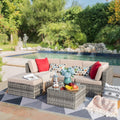 5 Pieces PE Rattan Patio Sectional Sofa Set with Glass Table Gray I58465