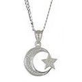 Sterling Silver .925 Crescent Moon and Star Pendant with Cuban Chain J8860