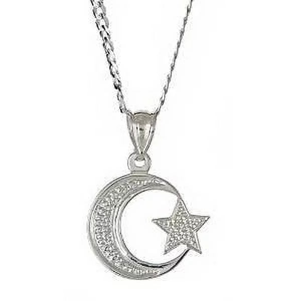 Sterling Silver .925 Crescent Moon and Star Pendant with Cuban Chain J8860