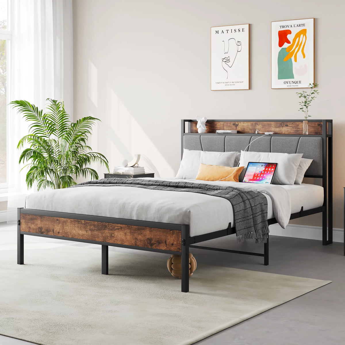 Queen Bed Frame with Storage Upholstered Headboard P11207