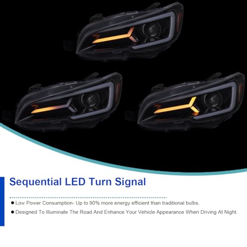 Black Projector Headlights with Sequential LED Turn Signal, L + R Pair Headlamp Assembly A9082
