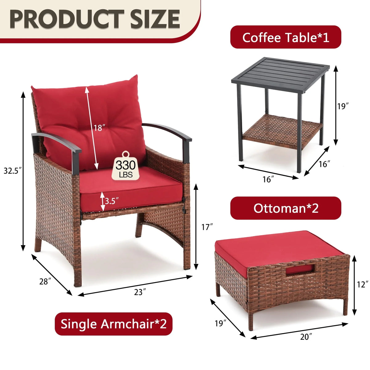 5 Pcs Outdoor Rattan Wicker Furniture Set I96305