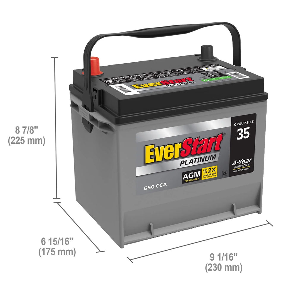 Platinum AGM Automotive Battery Group Size 35 12 Volt 650 CCA V654