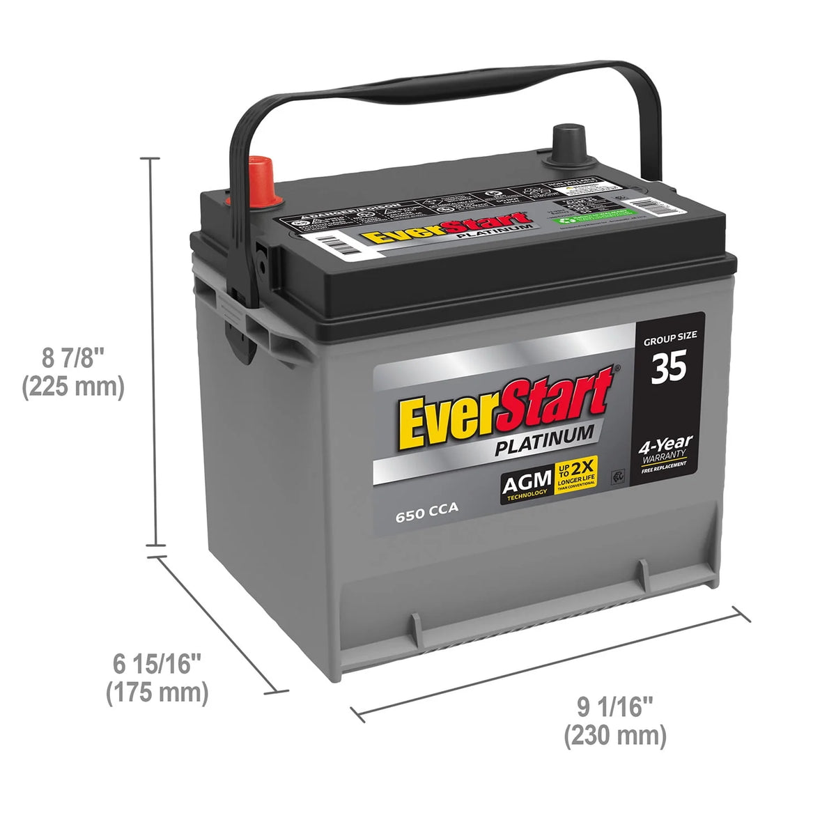 Platinum AGM Automotive Battery Group Size 35 12 Volt 650 CCA V654